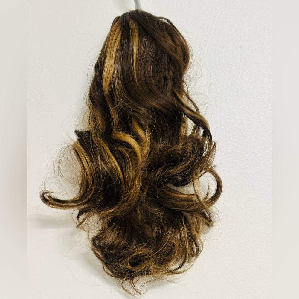 Seikea Brown with golden blonde highlights with clip in claw synthetic hairpiece